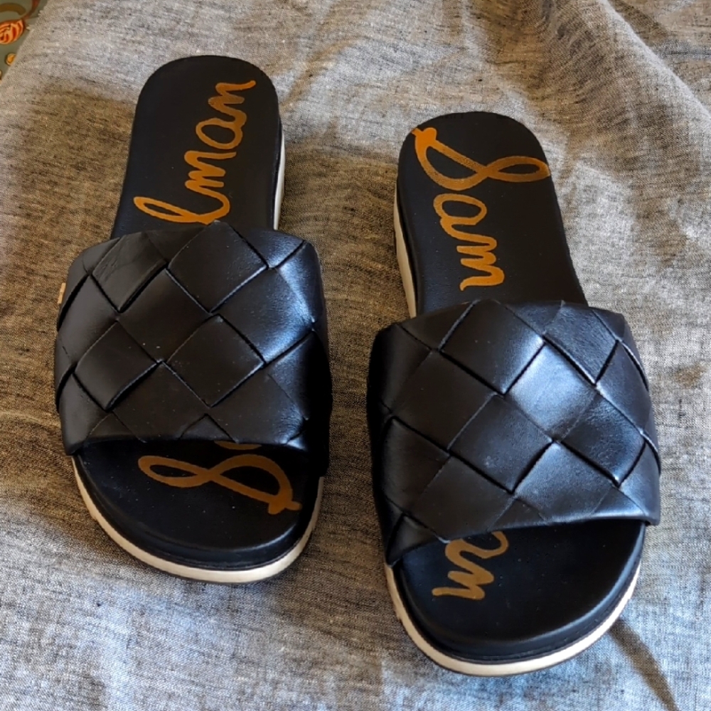 Sam Edelman Black Woven Leather Sandals